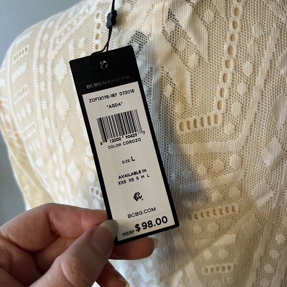 BCBG L Agda Cream Off White Lace Mesh See Through Stretch Top Shirt POSH56 - Picture 7 of 12